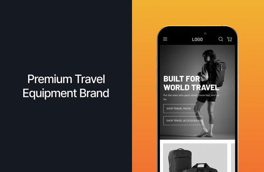 Premium Travel Equipment Brand with anonymised mobile website in an iPhone frame