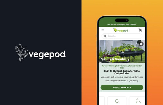 Image showing Vegepod logo and Vegepod home page on mobile